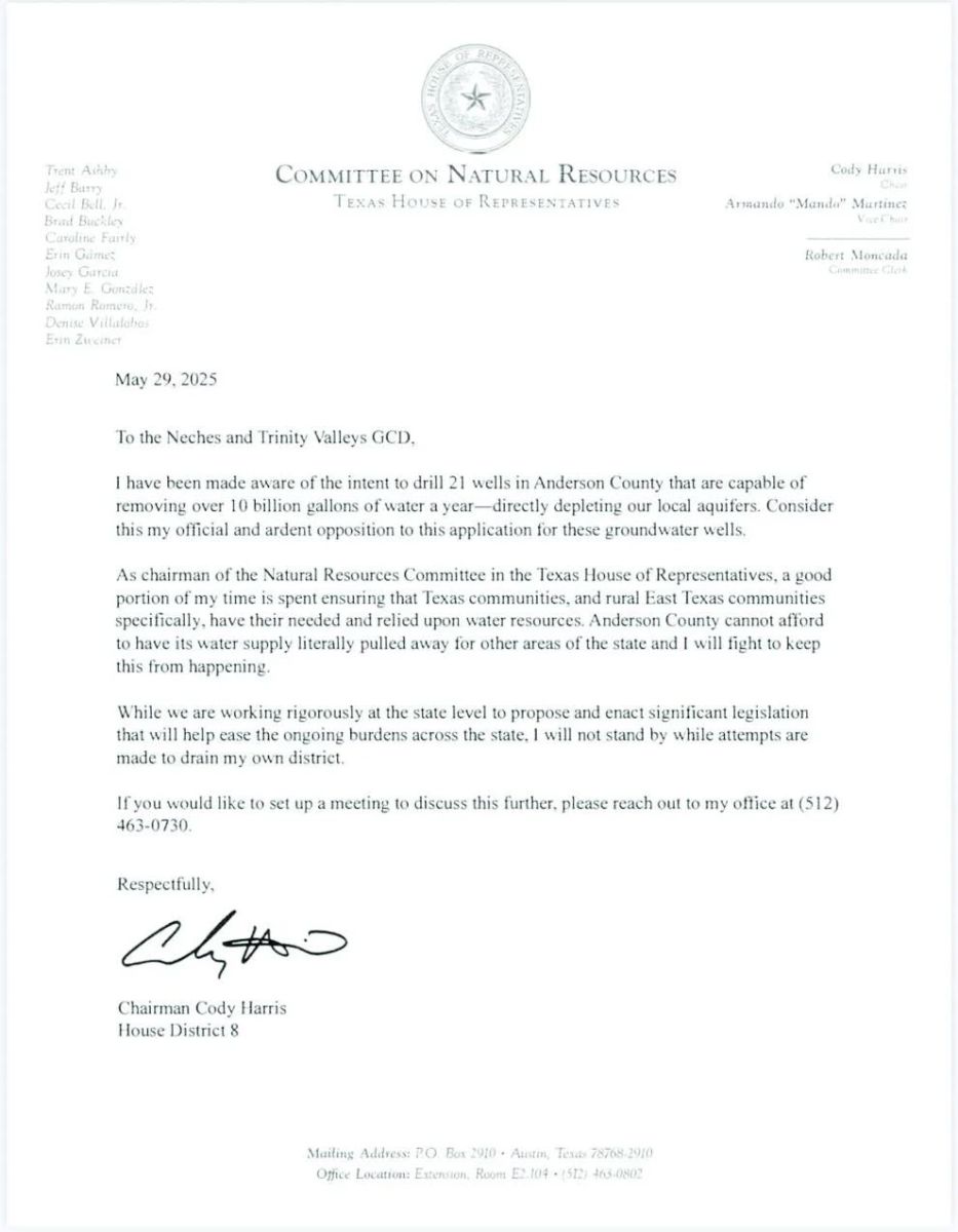 Letter from Chairman Cody Harris in Opposition of Redtown Ranch Applications